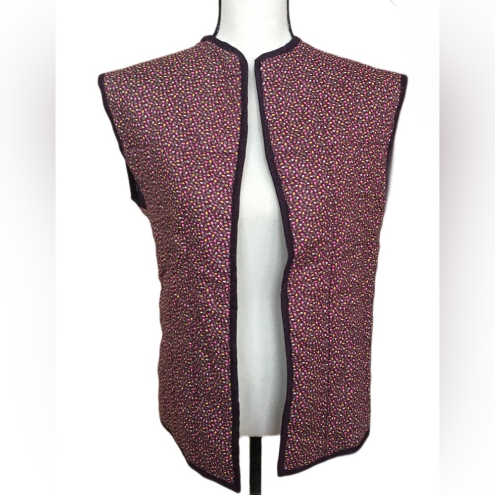 Vintage 70s 80s Handmade Quilted Patchwork Calico Paisley Purple Reversible Vest - Picture 10 of 11